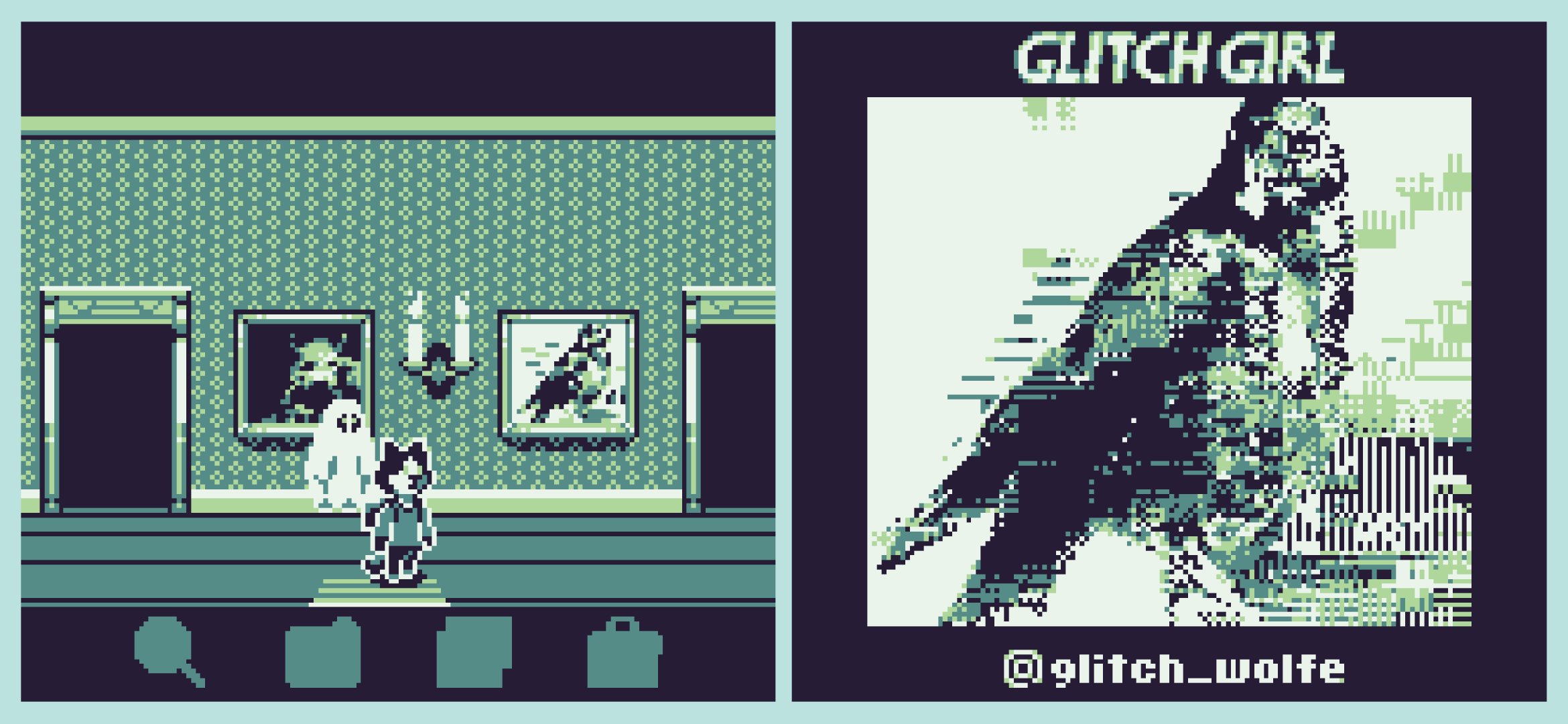 Screenshots of my art in Game Boy Camera Gallery Mystery Show